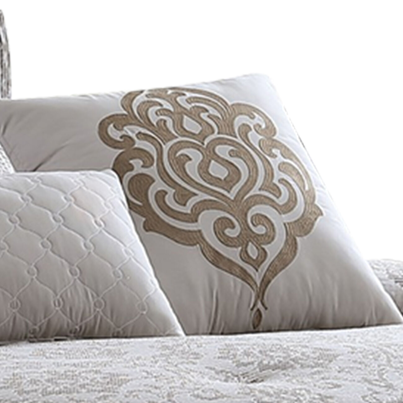 9 Piece Queen Cotton Comforter Set with Textured Floral Print, Gray