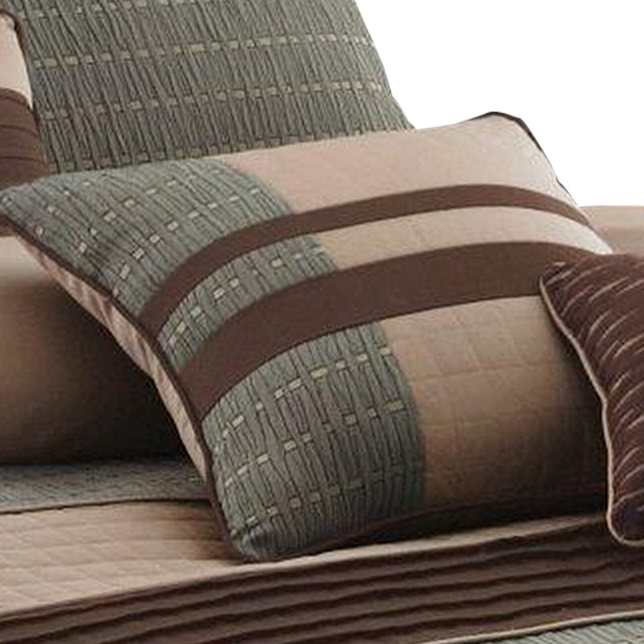 7 Piece Queen Comforter Set with Pleats and Texture, Gray and Brown