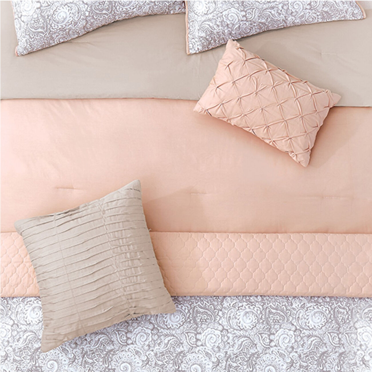 6 Piece Twin Comforter and Coverlet Set with Floral Swirl Pattern, Pink