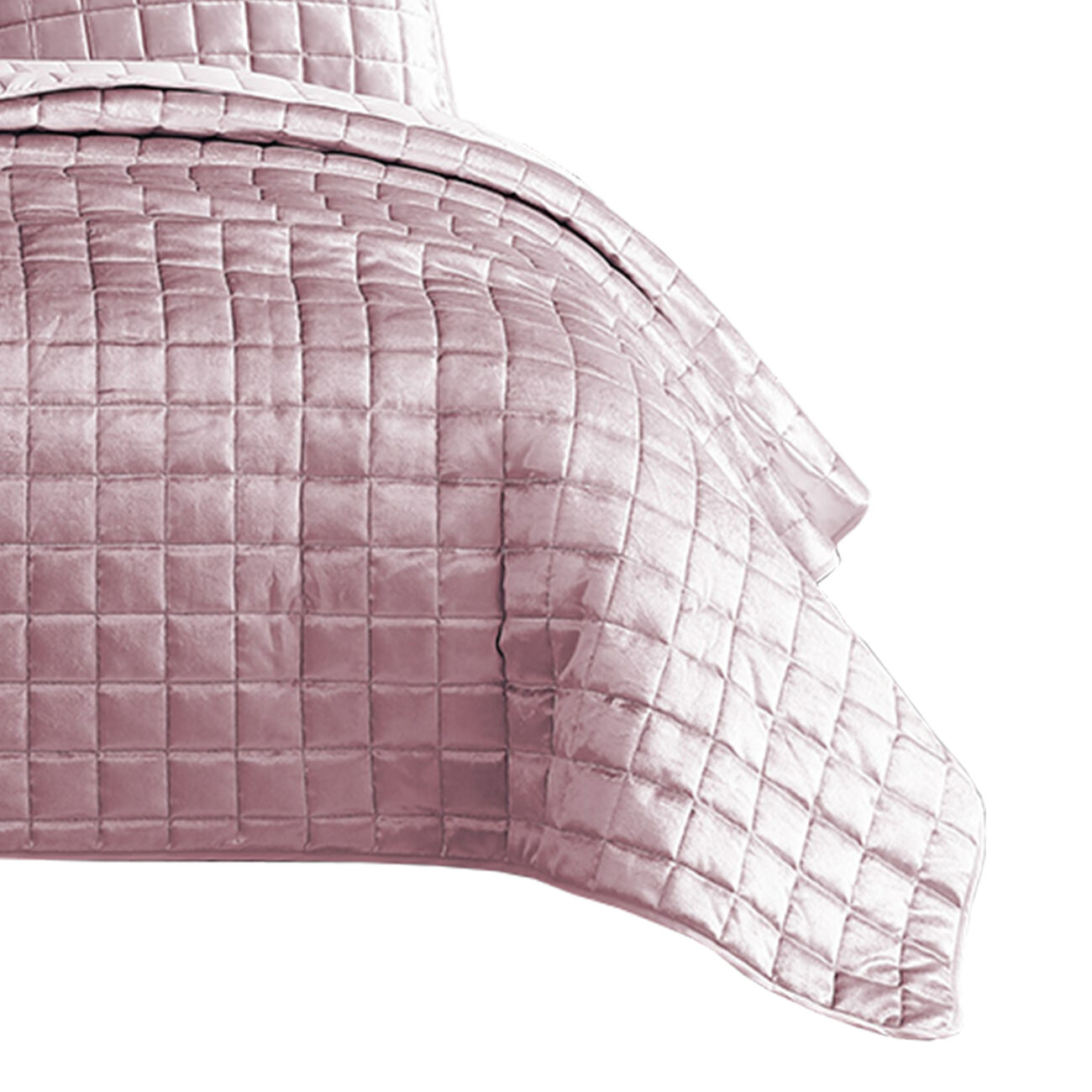 3 Piece King Size Coverlet Set with Stitched Square Pattern, Pink