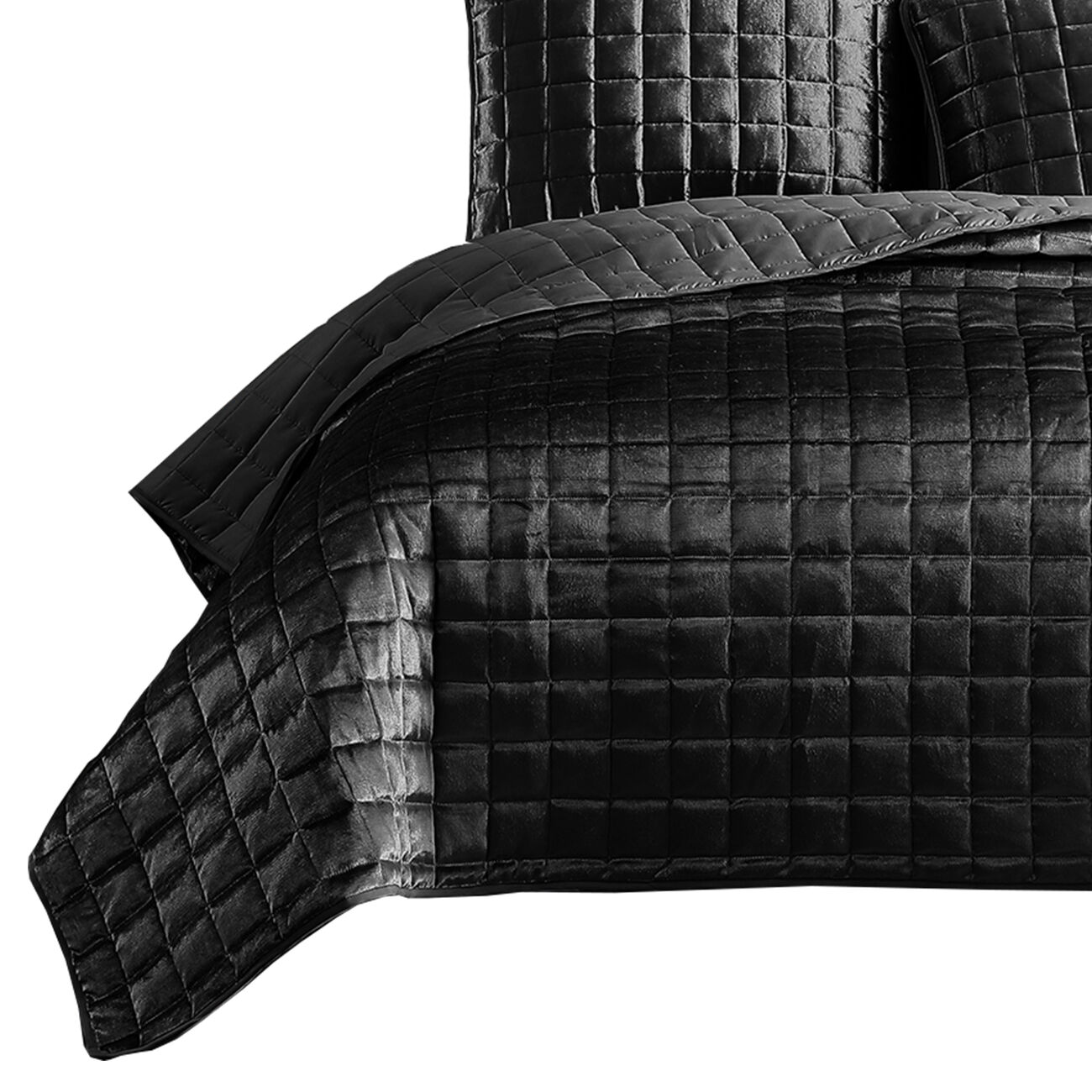 3 Piece King Size Coverlet Set with Stitched Square Pattern, Dark Gray