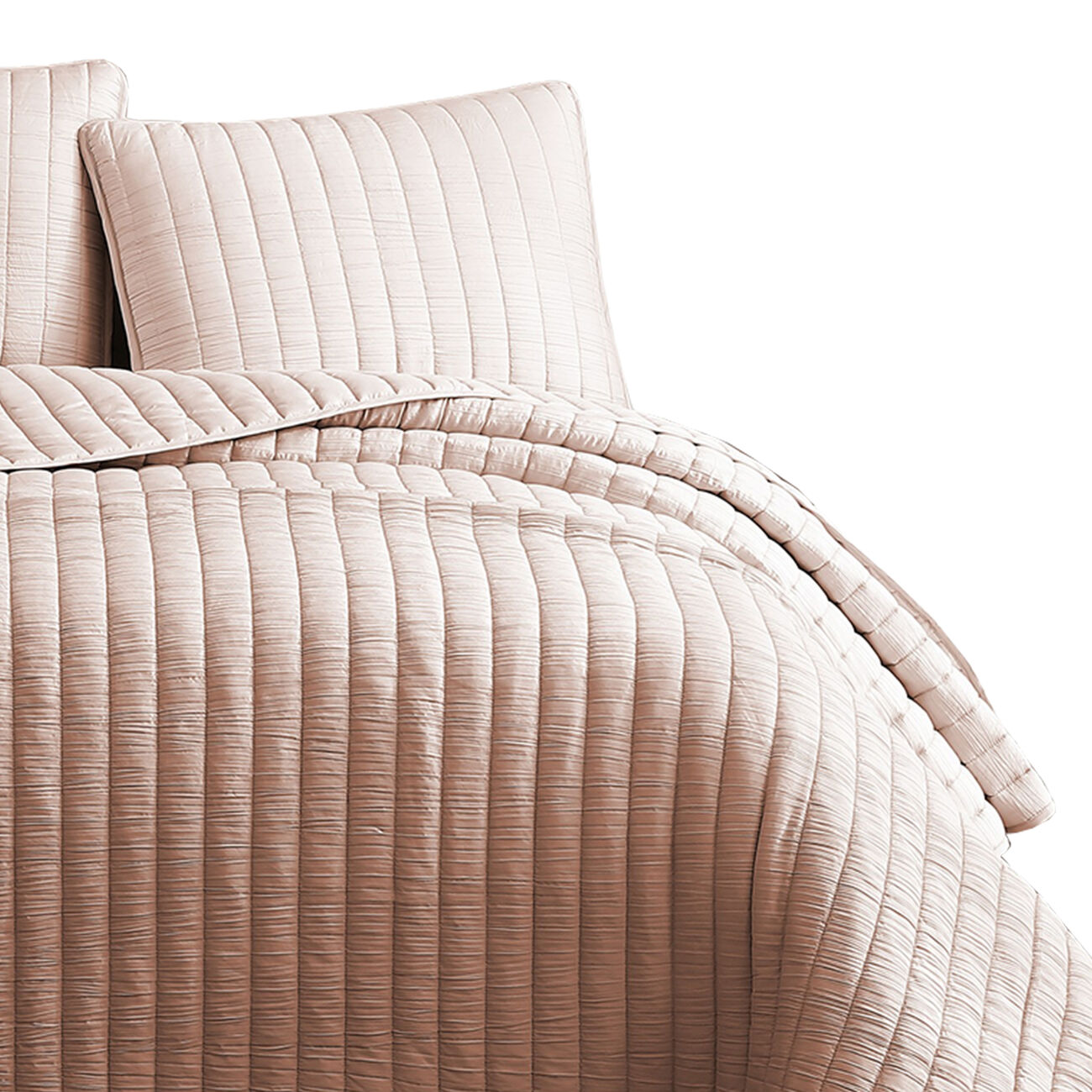 3 Piece Crinkles King Size Coverlet Set with Vertical Stitching, Pink