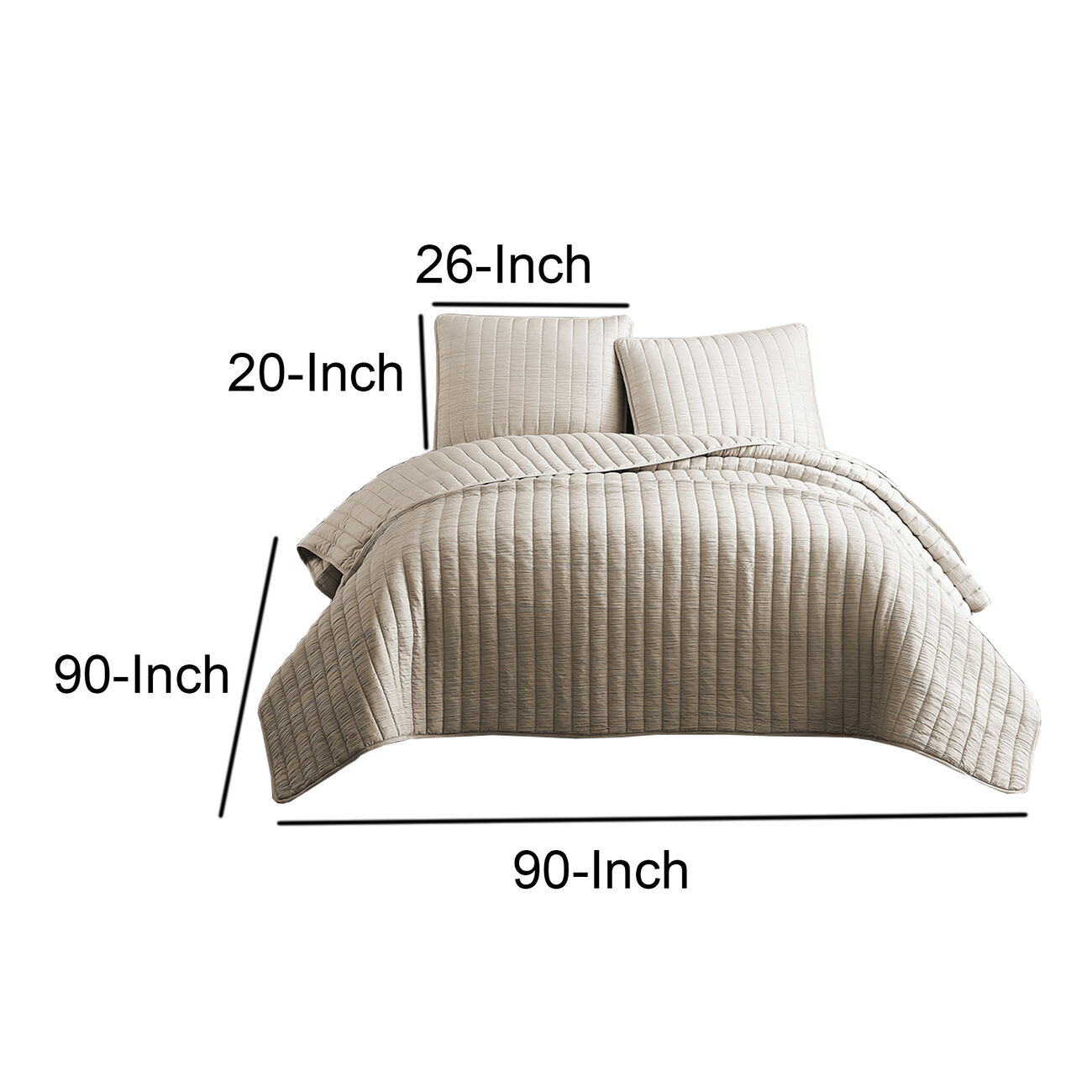 3 Piece Crinkle Queen Size Coverlet Set with Vertical Stitching, Pink