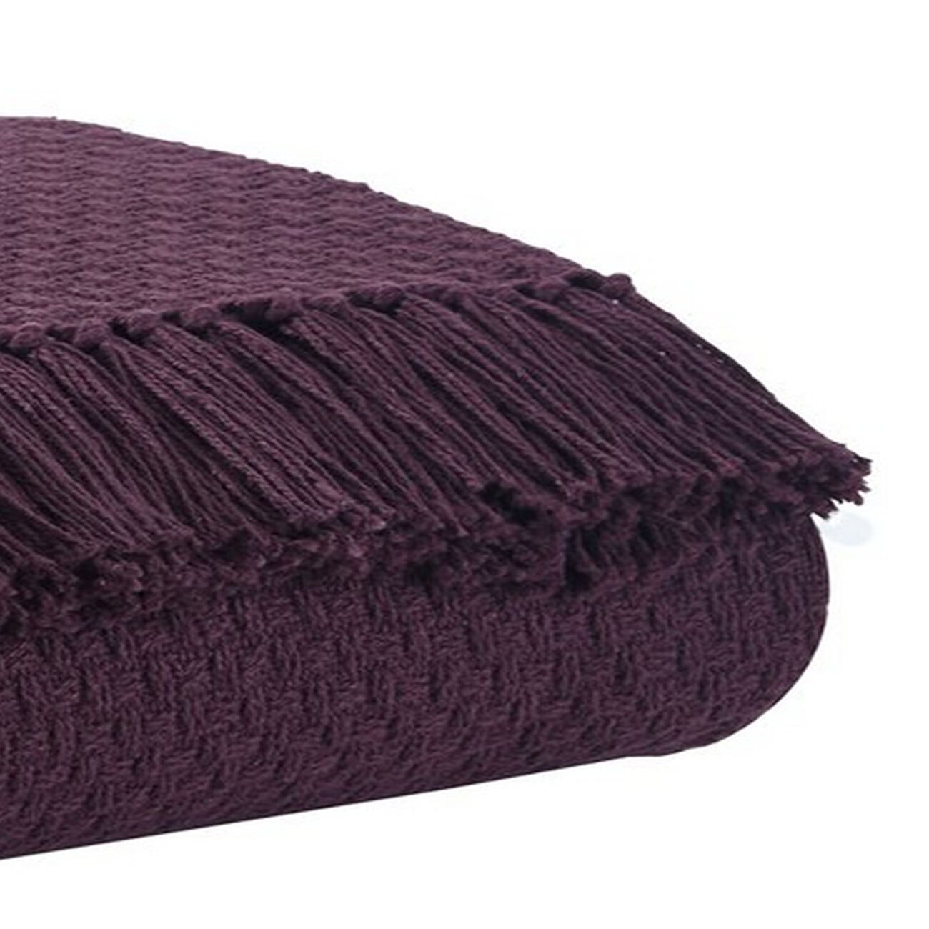 60 x 50 Cotton Throw with Textured and Fringe Details, Set of 3, Purple