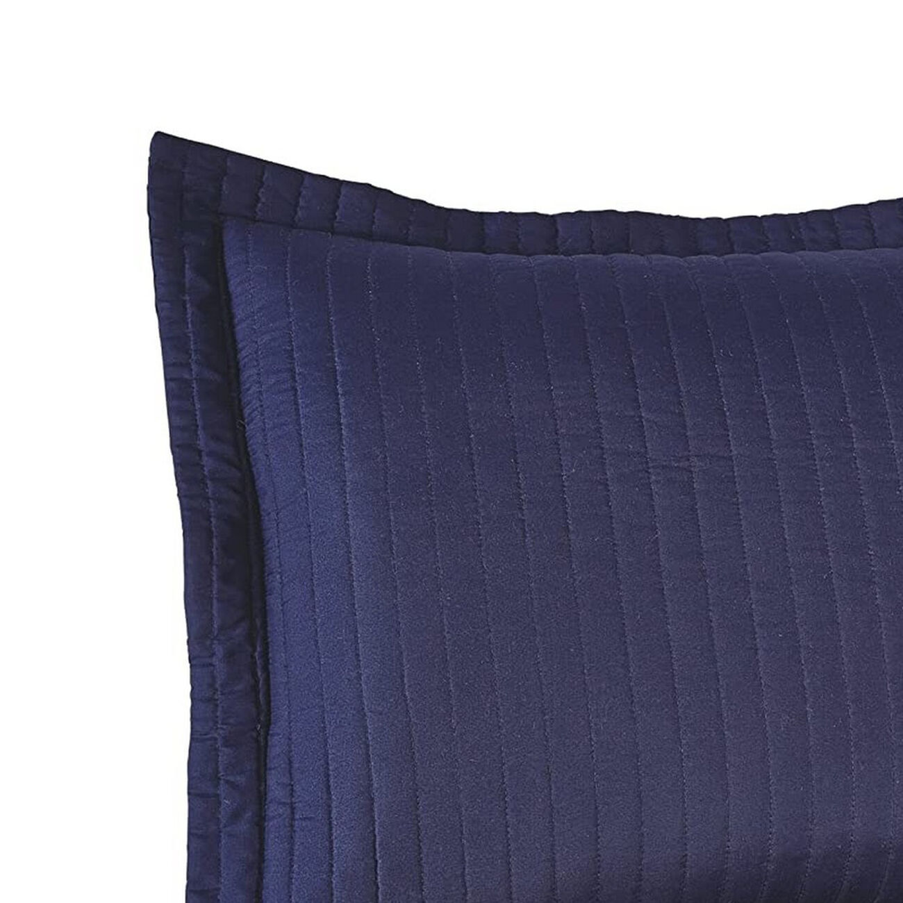 3 Piece Queen Coverlet Set with Vertical Channel Stitching, Navy Blue