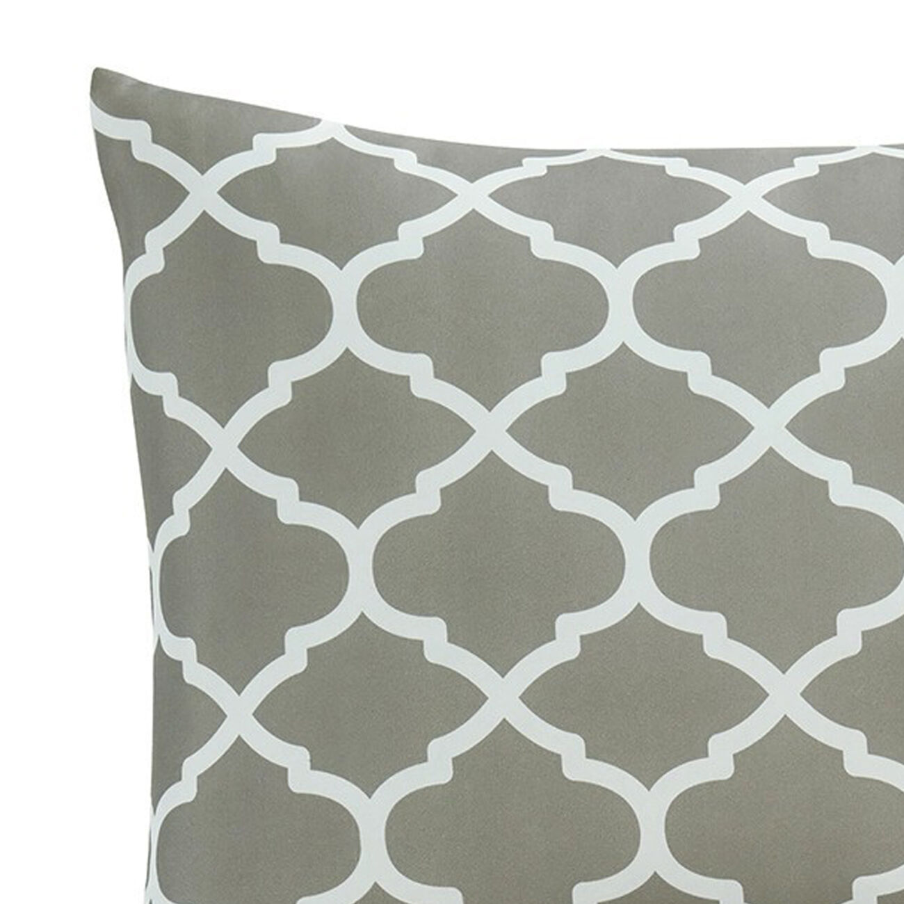 3 Piece Queen Comforter Set with Quatrefoil Design, Gray and White