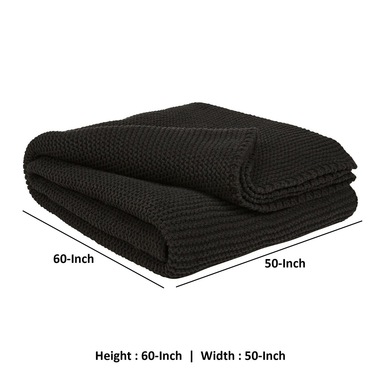 Fabric Throw Blanket with Knitted Design, Set of 3, Black