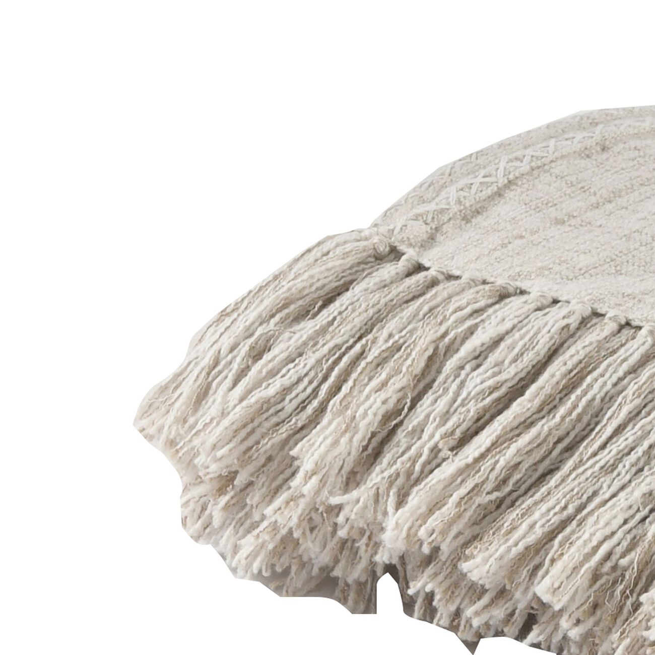 Fabric Throw Blanket with Woven Ends and Fringes, Off White
