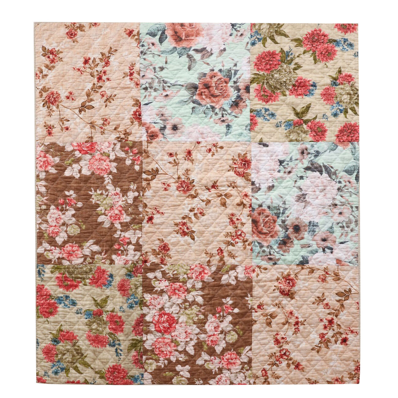 Munich Machine Quilted Floral Print Fabric Throw Blanket, Beige