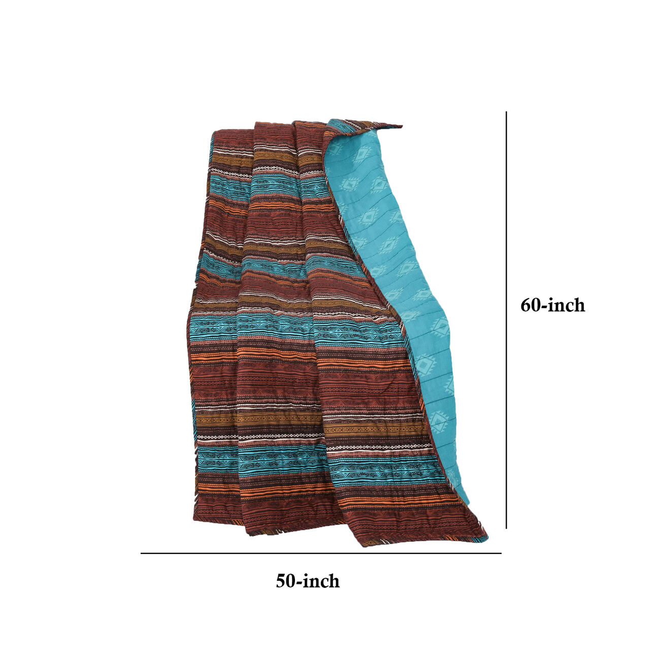 Oka Fabric Throw Blanket with Striped Pattern, Brown and Orange