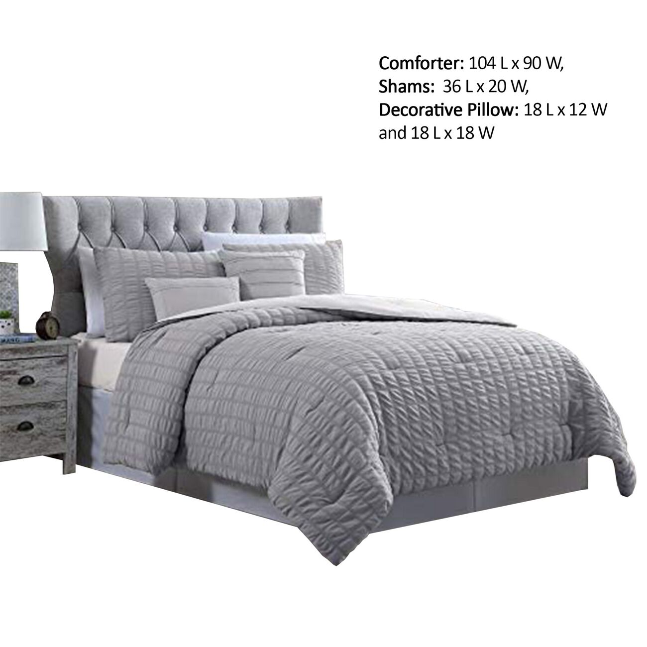 Valletta 5 Piece Stitched Square Pattern King Size Comforter Set The Urban Port, Gray