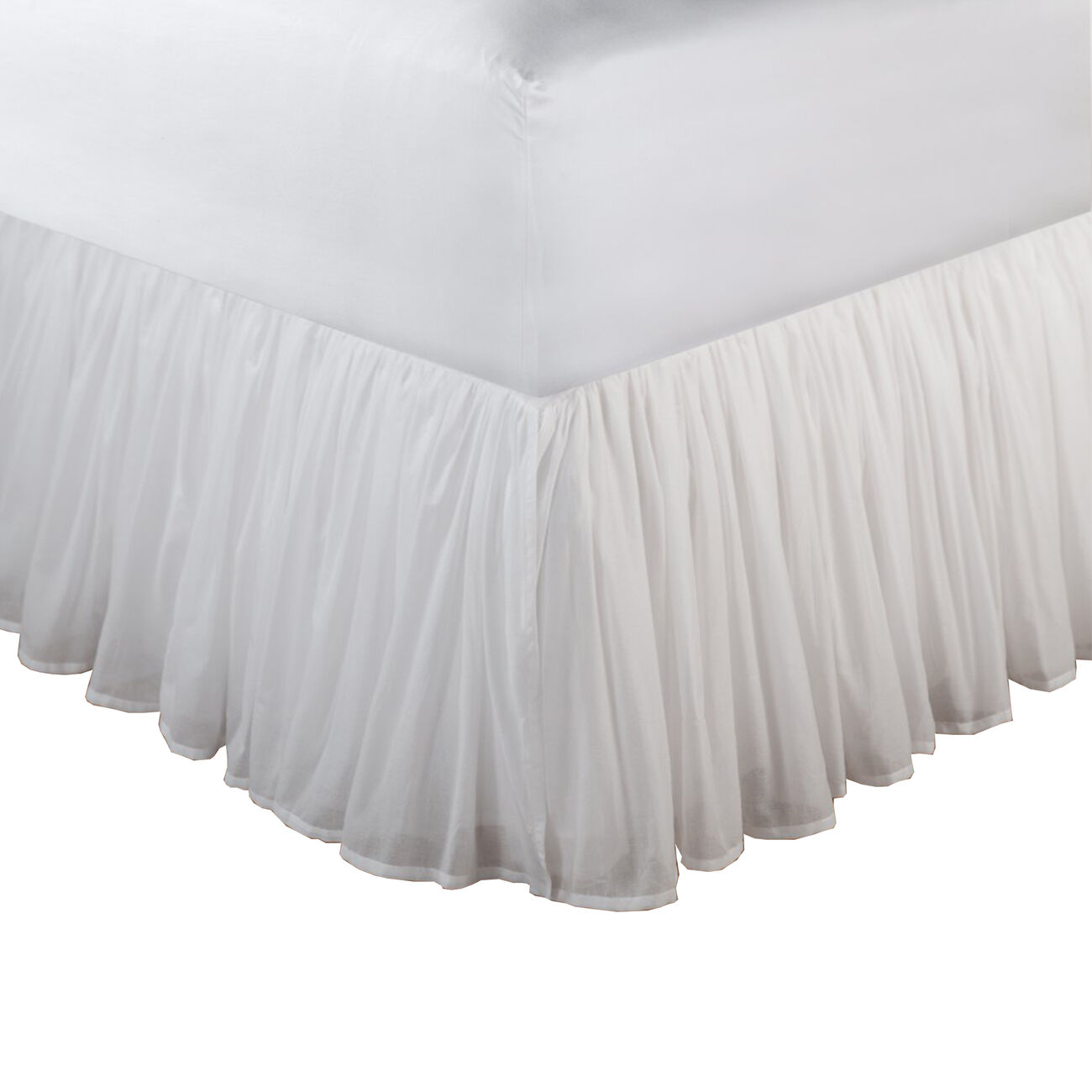 Liard Fabric Queen Size Bed Skirt with Ruffle Stitching and Split Corners, White