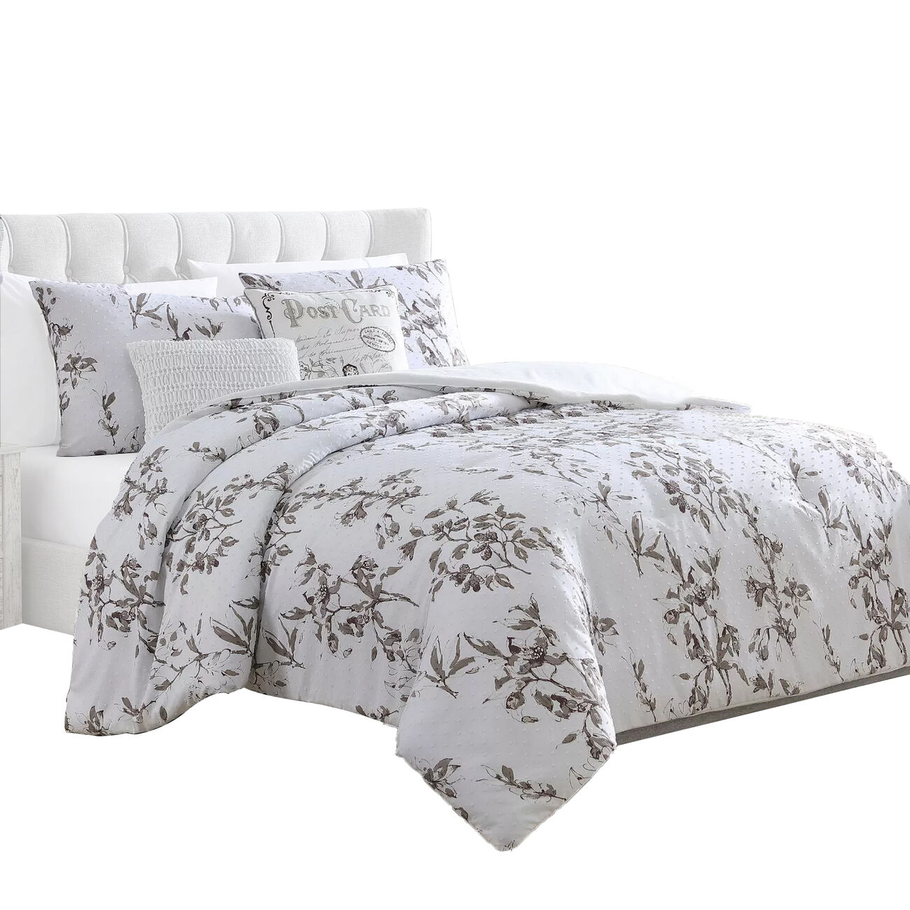 Ohio 5 Piece King Comforter Set with Floral Details, White by The Urban Port