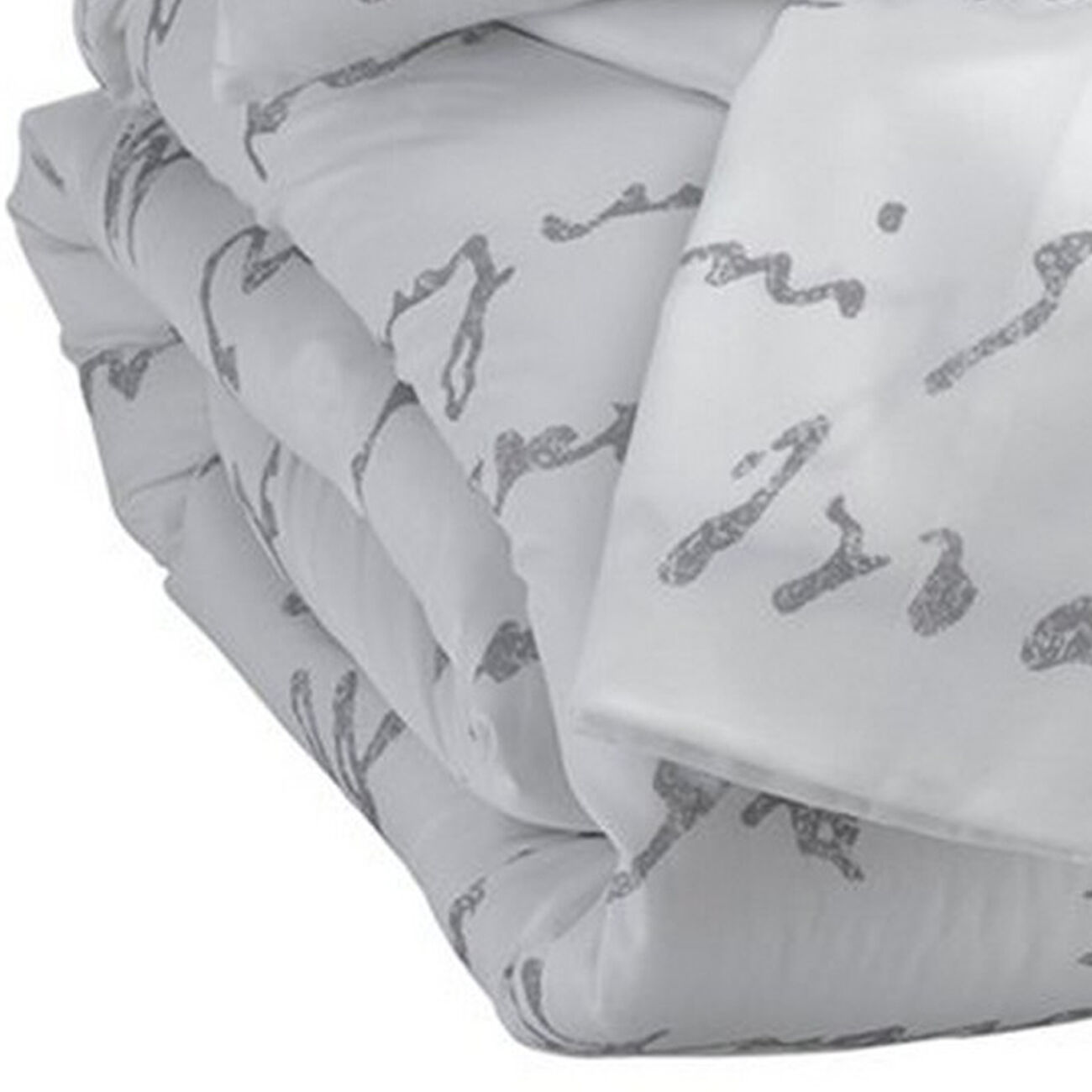3 Piece Fabric Queen Comforter Set with Script Print, White and Gray