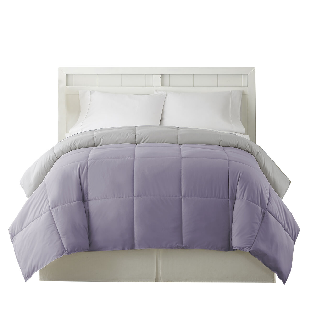 Genoa Queen Size Box Quilted Reversible Comforter The Urban Port, Purple and Gray