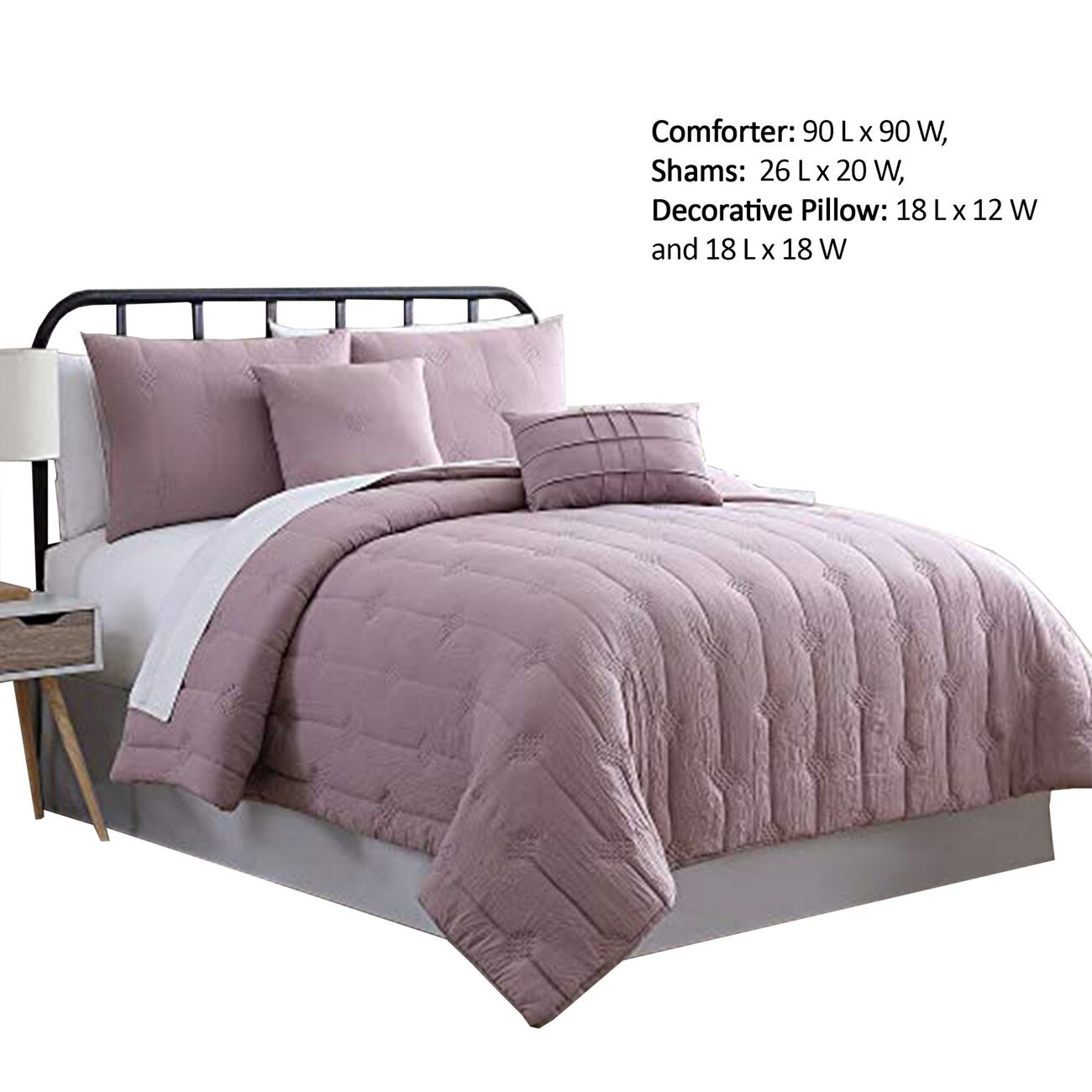 Bucharest 5 Piece Embroidered Queen Comforter Set with Pleats The Urban Port, Purple