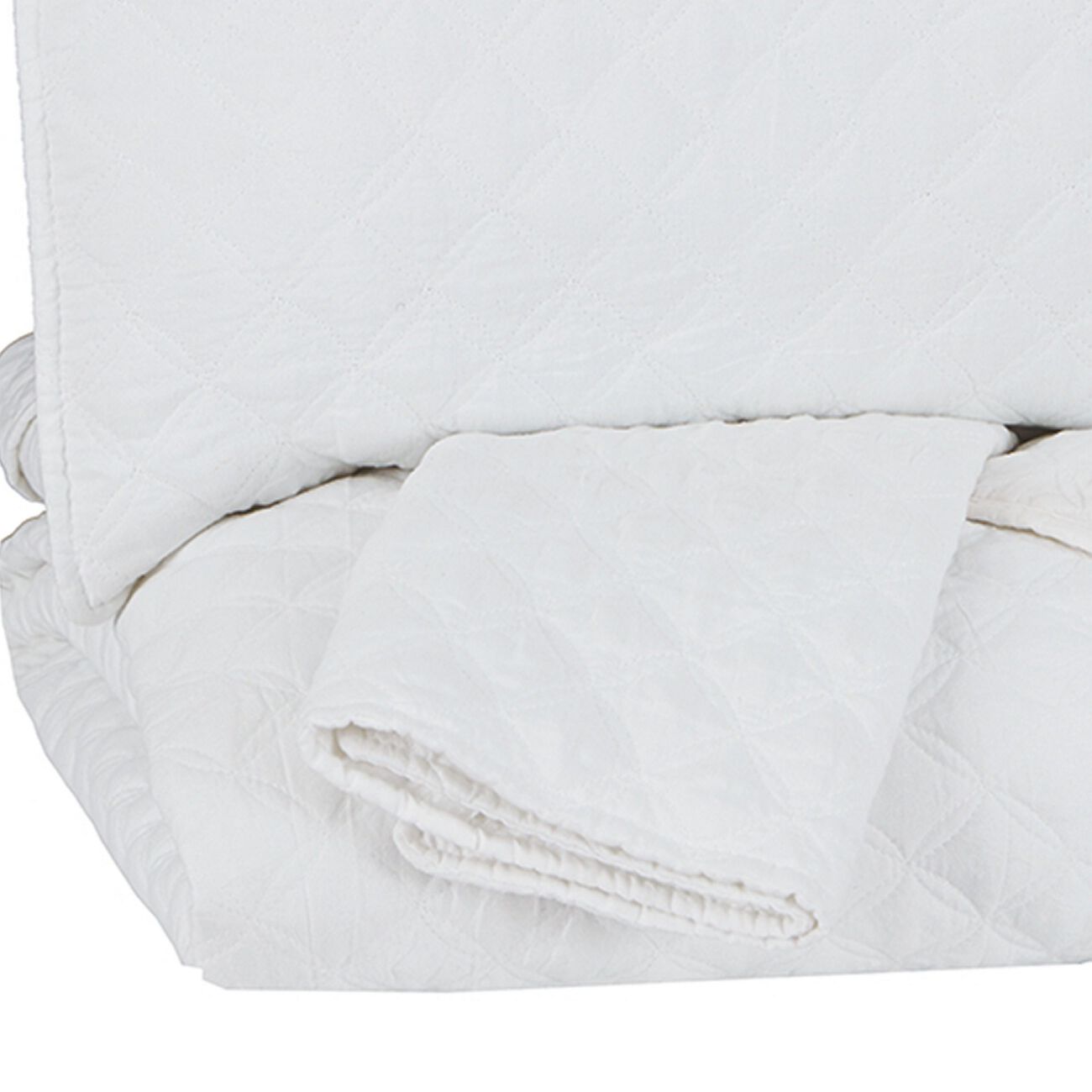 Fabric 3 Piece King Coverlet Set with Diamond Pattern, White
