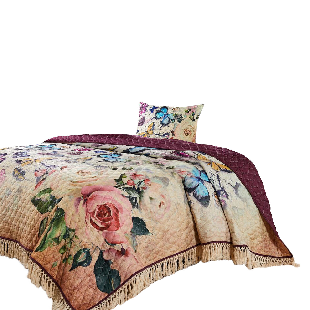 Barrow 2 Piece Butterfly Printed Twin Quilt Set, Multicolor