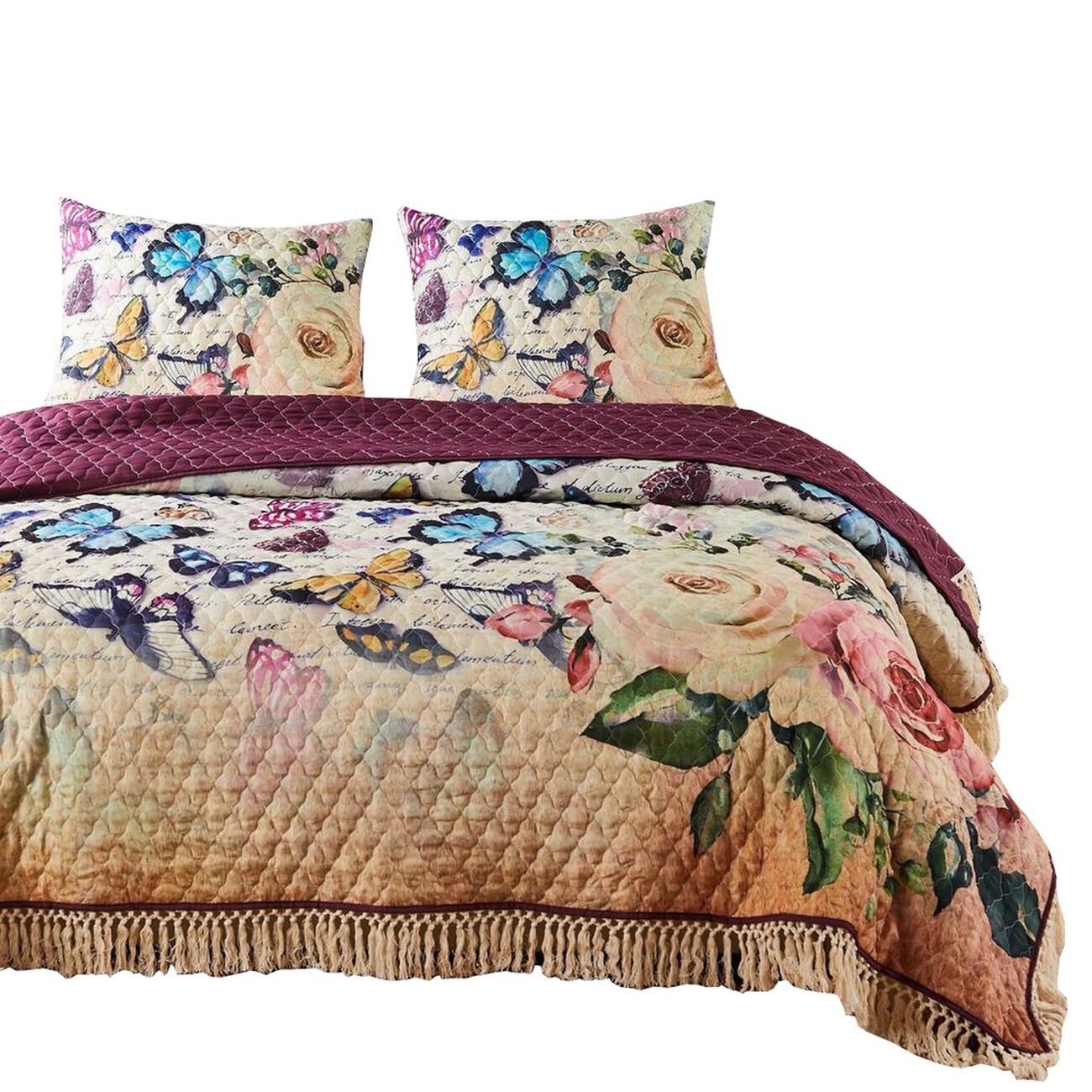 Barrow 3 Piece Butterfly Printed Full Quilt Set, Multicolor