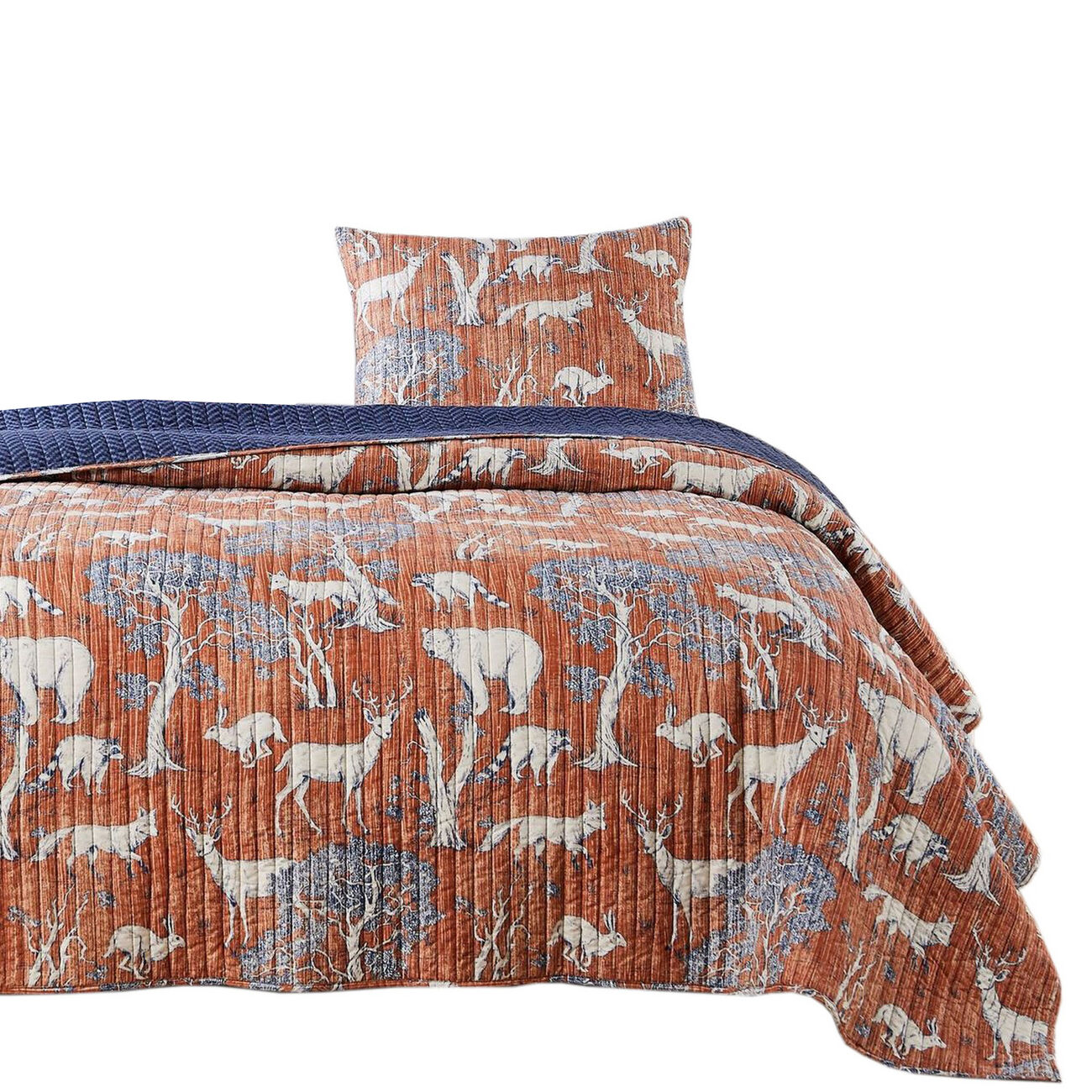 Erne 2 Piece Twin Quilt Set with Forest Print, Orange
