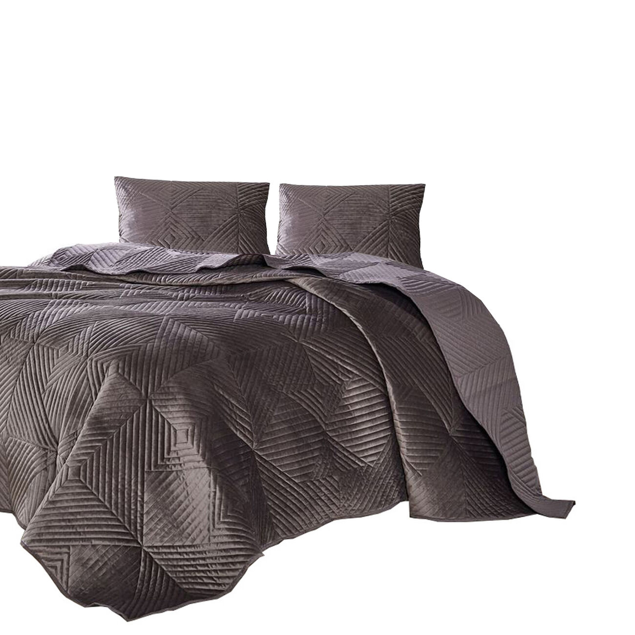 Bann 3 Piece Full Quilt Set with Geometric Design, Gray