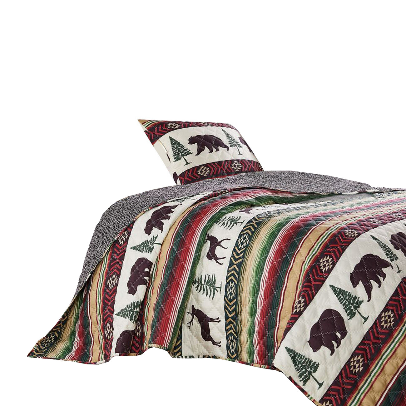 Lee 2 Piece Elk and Bear Print Twin Quilt Set, Multicolor