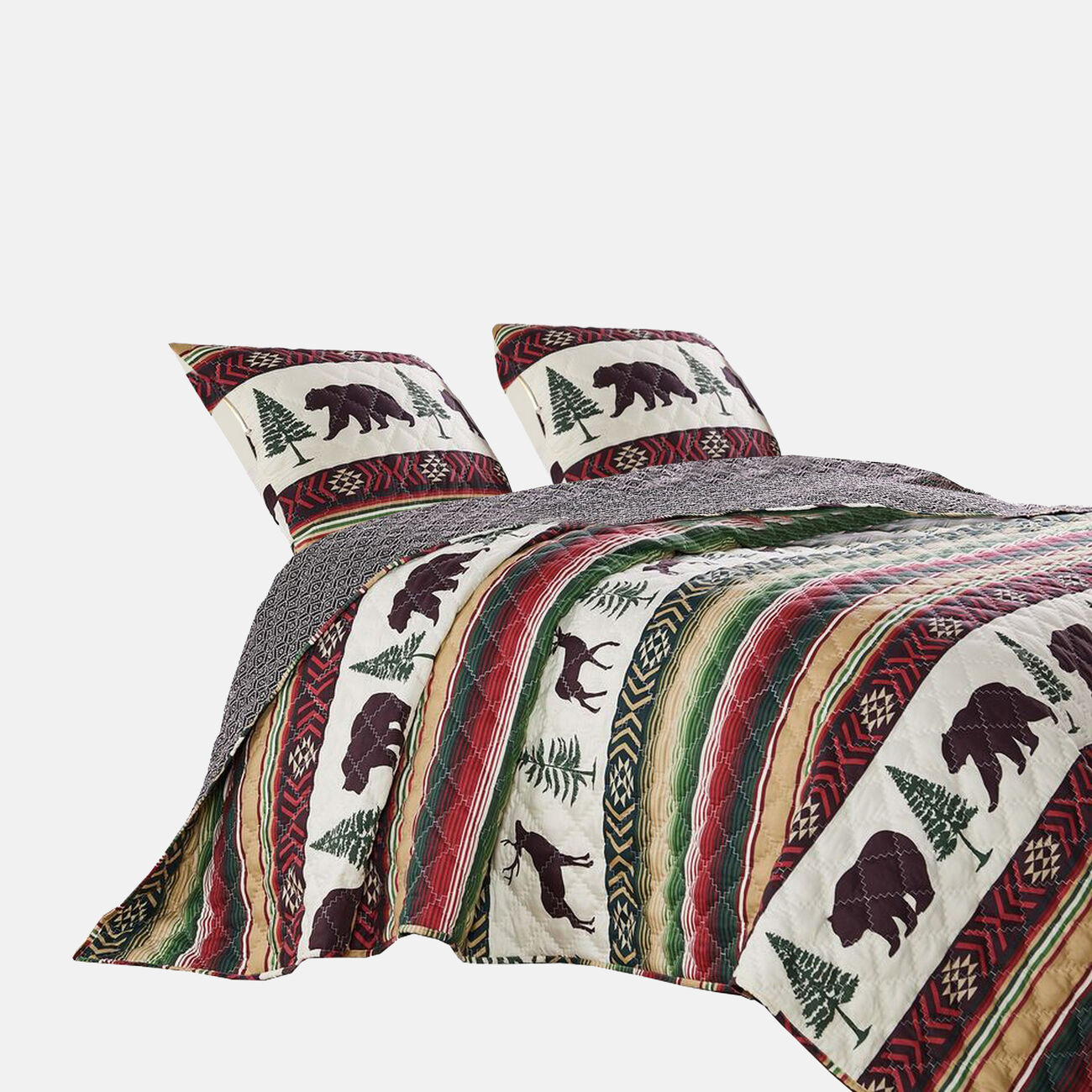 Lee 3 Piece Elk and Bear Print Full Quilt Set, Multicolor