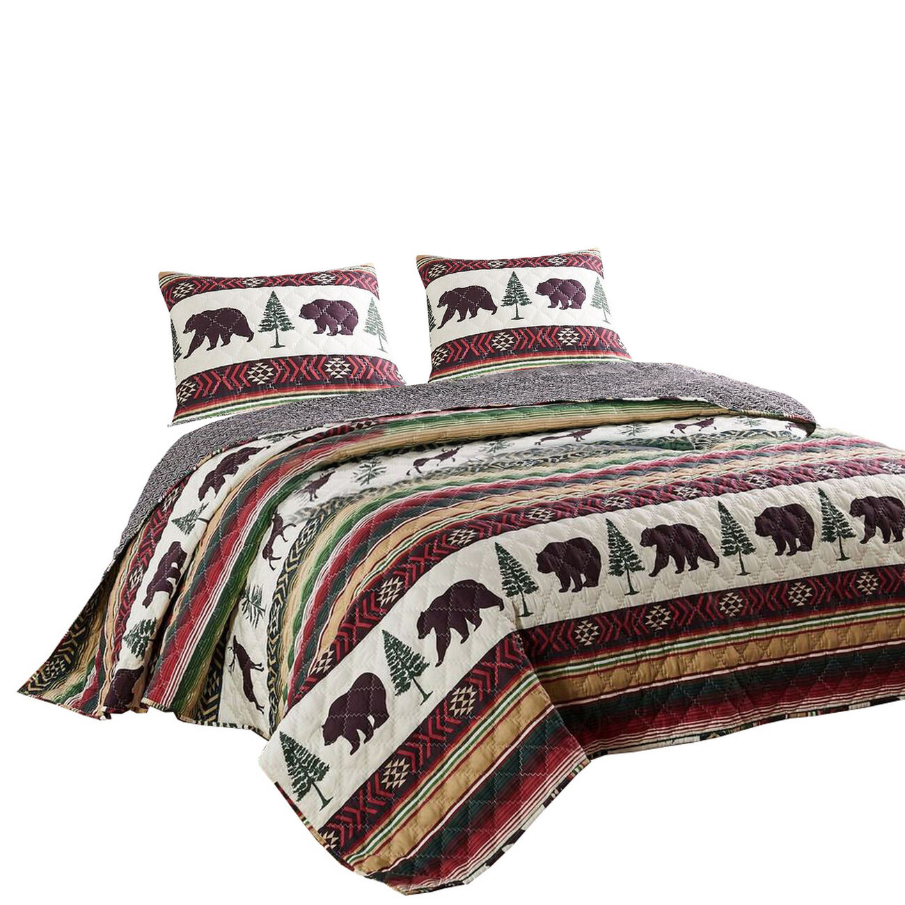 Lee 3 Piece Elk and Bear Print King Quilt Set, Multicolor