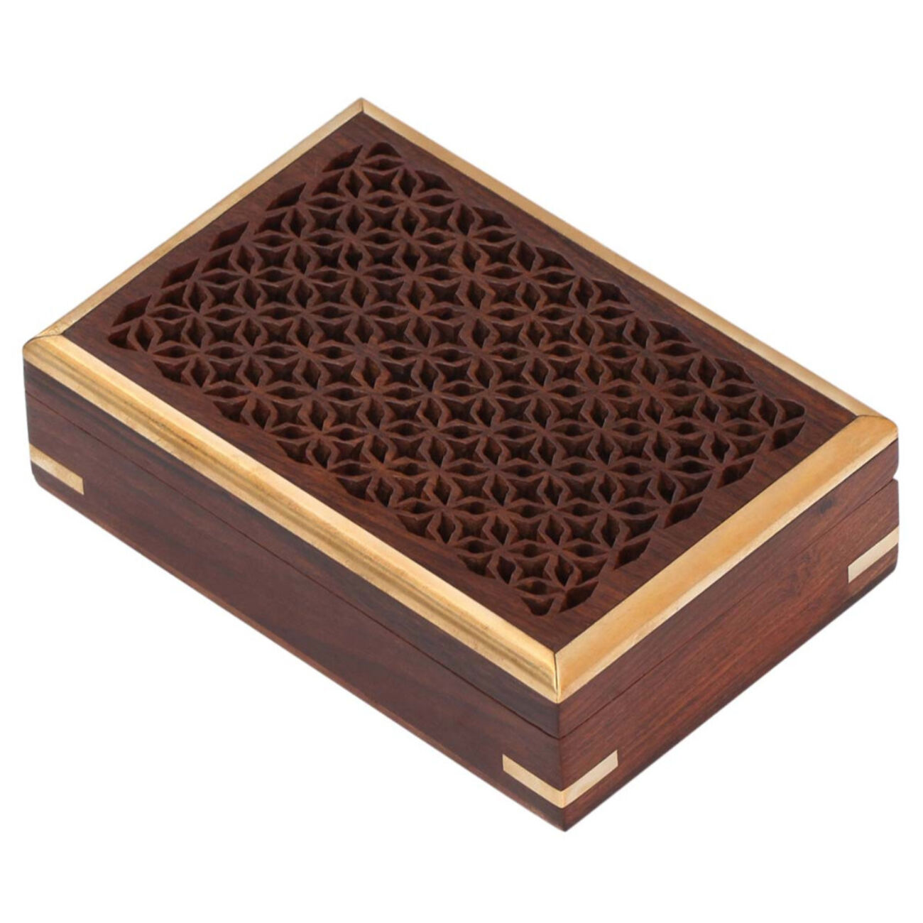 Benzara Mango Wood Jewelry/ Storage Box With Detailed Pattern, Brown