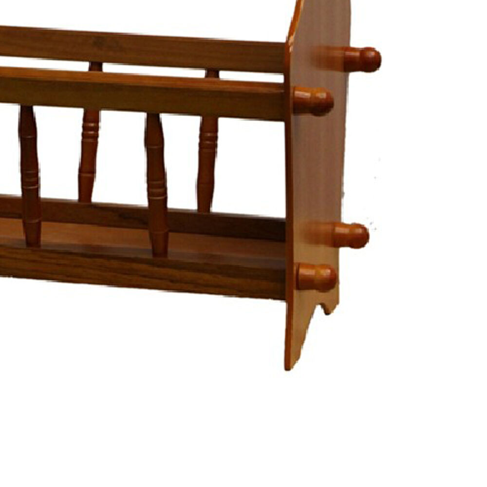 14 Inches Wooden Magazine Rack with Turned Slats on Side Rails, Oak Brown