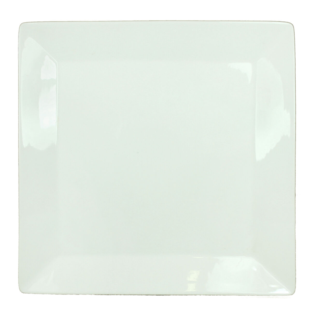 Uniquely Designed Square Shape Ceramic Plate with Curved Rims, Glossy White