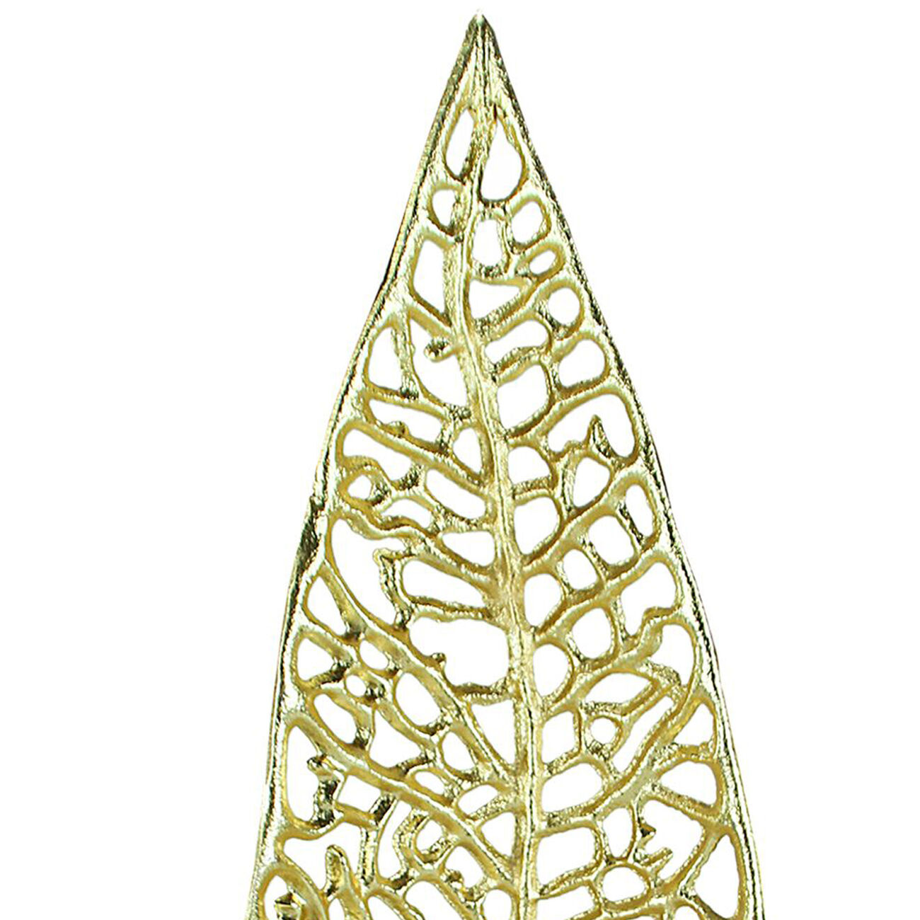 Metal Decorative Leaf Tray with Cut Out Vein Design, Gold