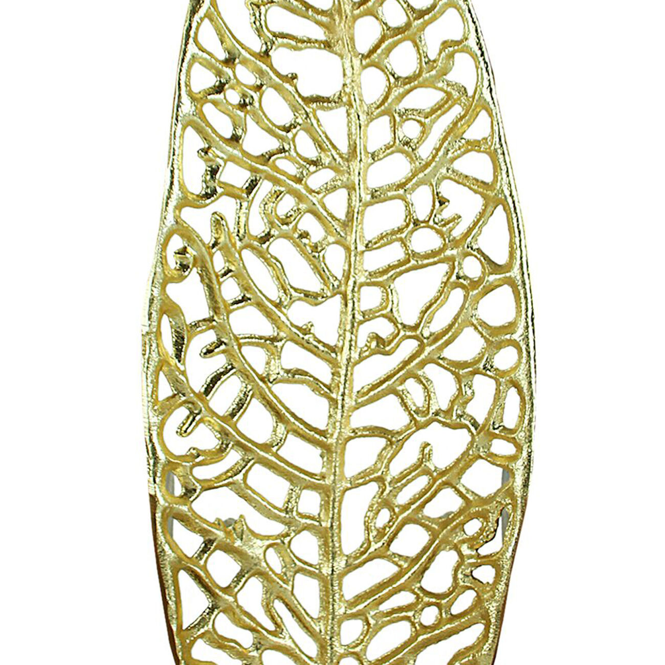 Metal Decorative Leaf Tray with Cut Out Vein Design, Gold
