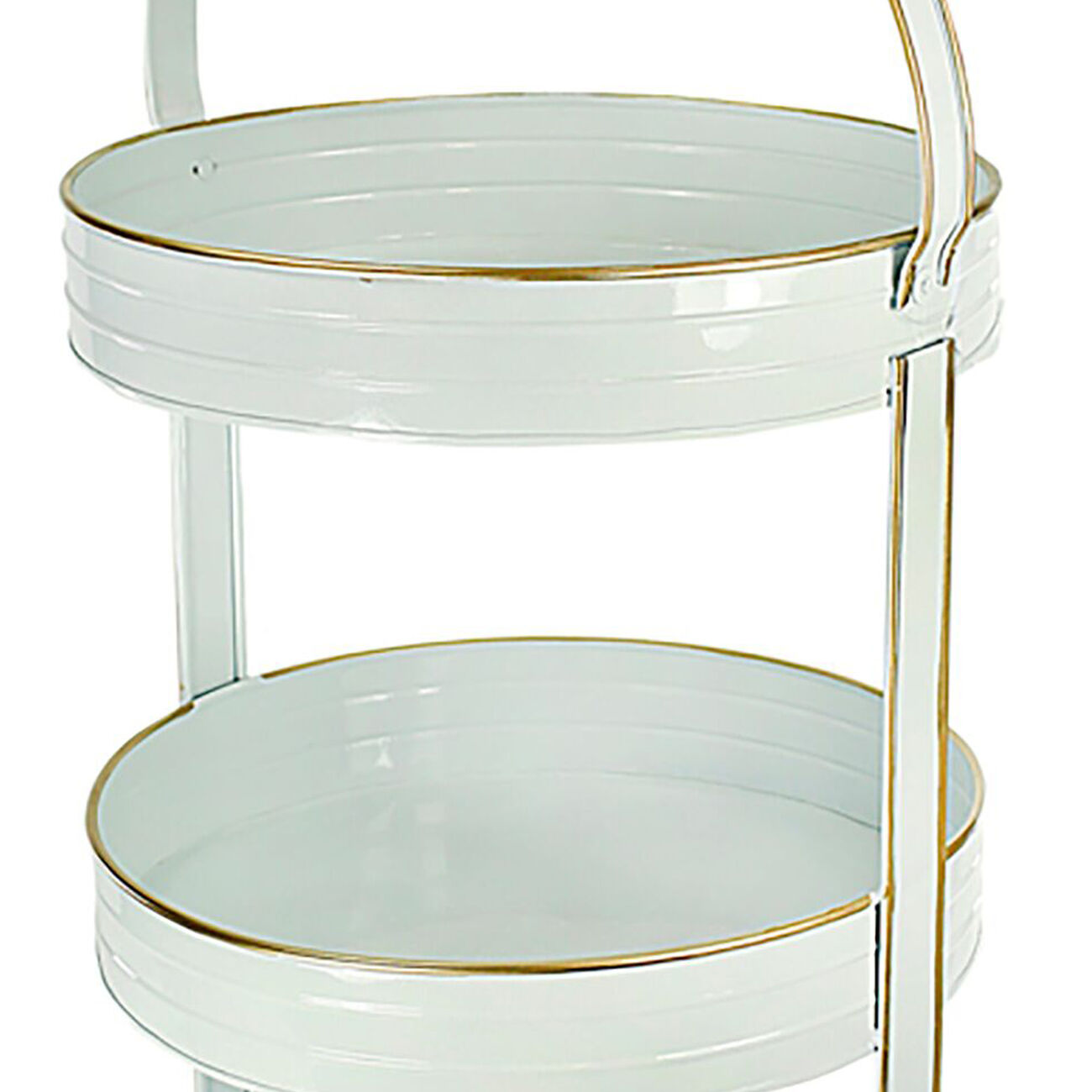Round Metal 3 Tier Server Tray with Integrated Handle, White