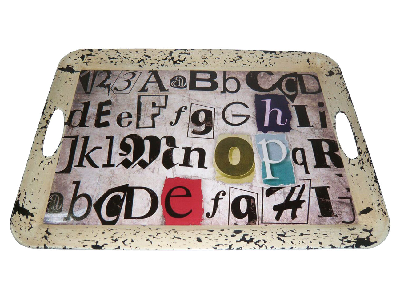 Rugged Designed Tray with Typography Print and Curved Edges, Multicolor