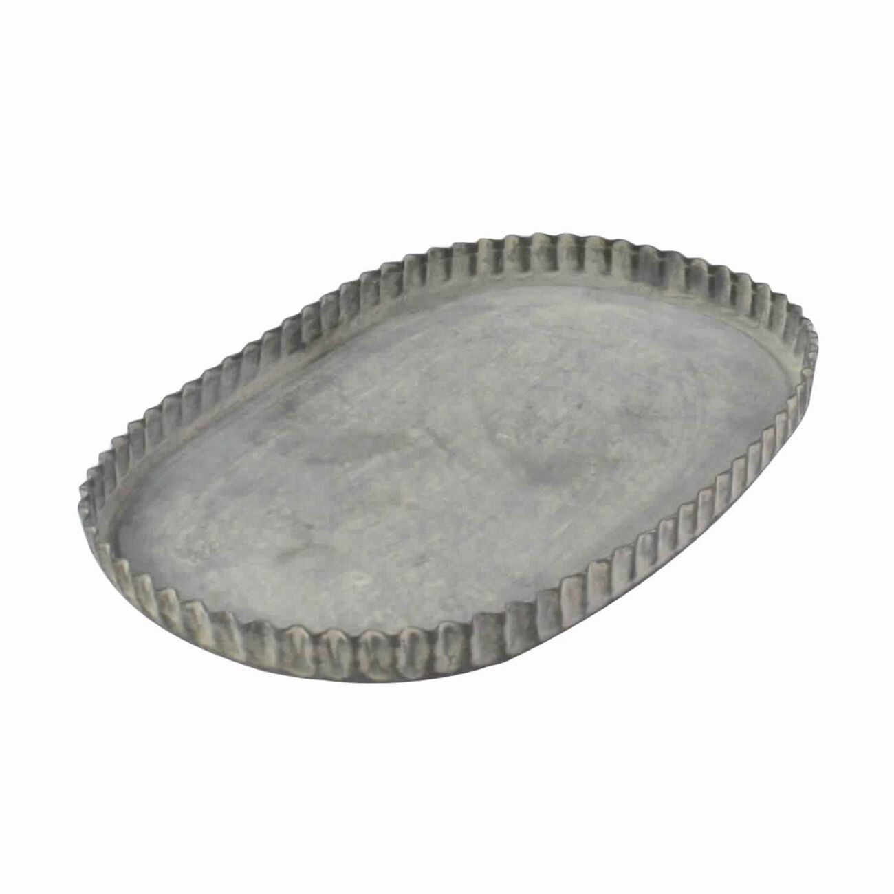 Metal Frame Oval Tray with Crimped Edges, Medium, Gray