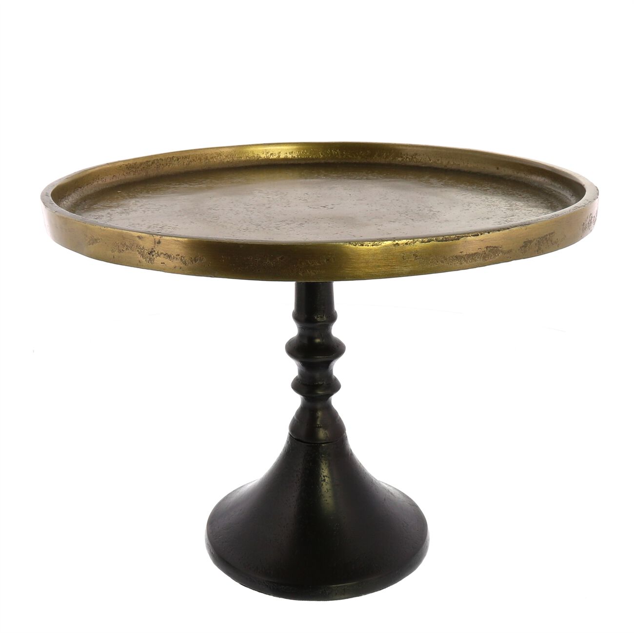 Metal Pedestal with Turned Base, Large, Black and Brass