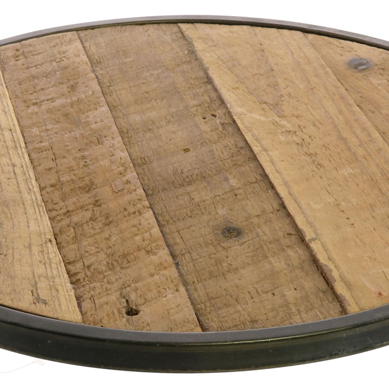 Wood and Metal Round Tray with Sturdy Handles, Black and Brown