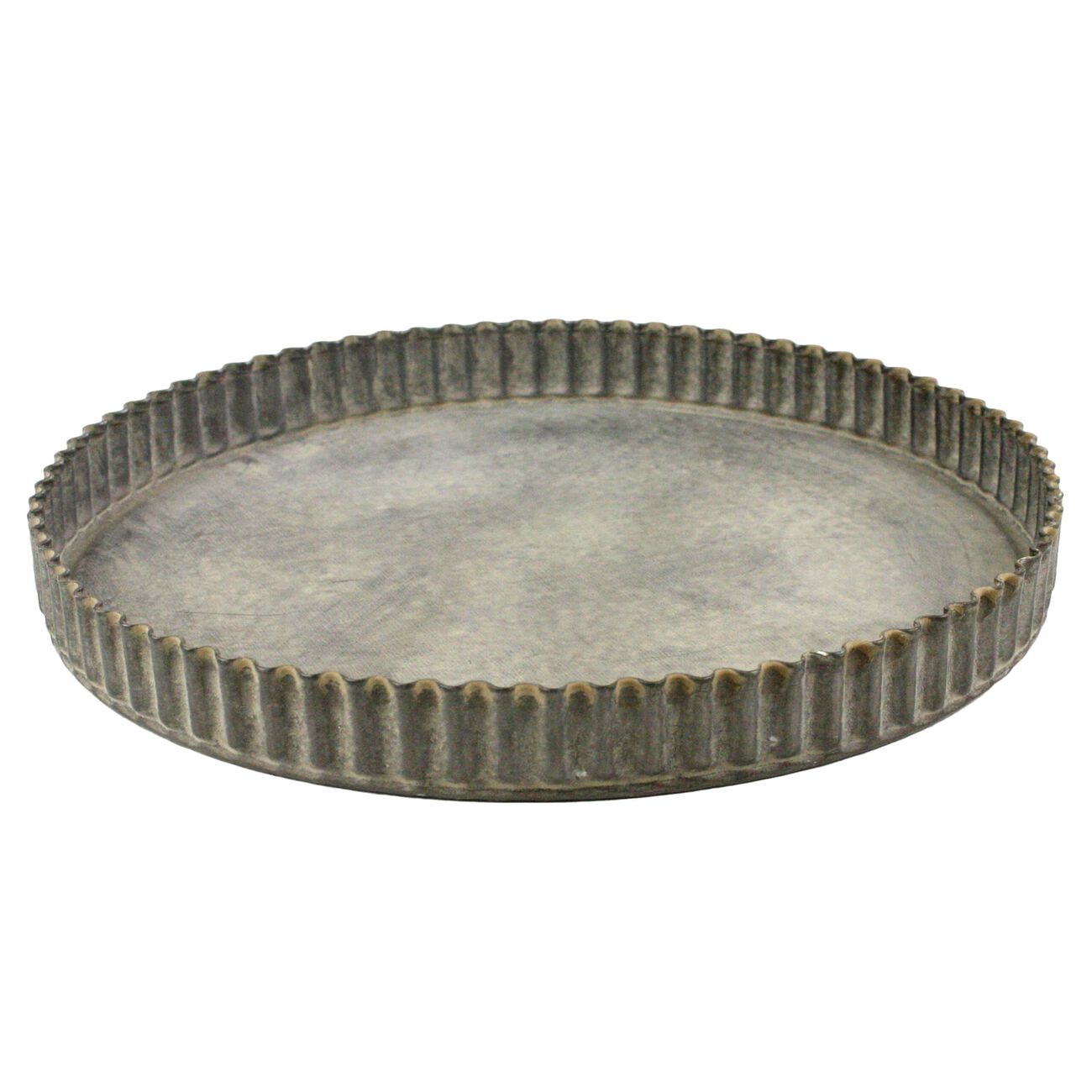 Metal Round Tray with Crimped Edges, Large, Gray
