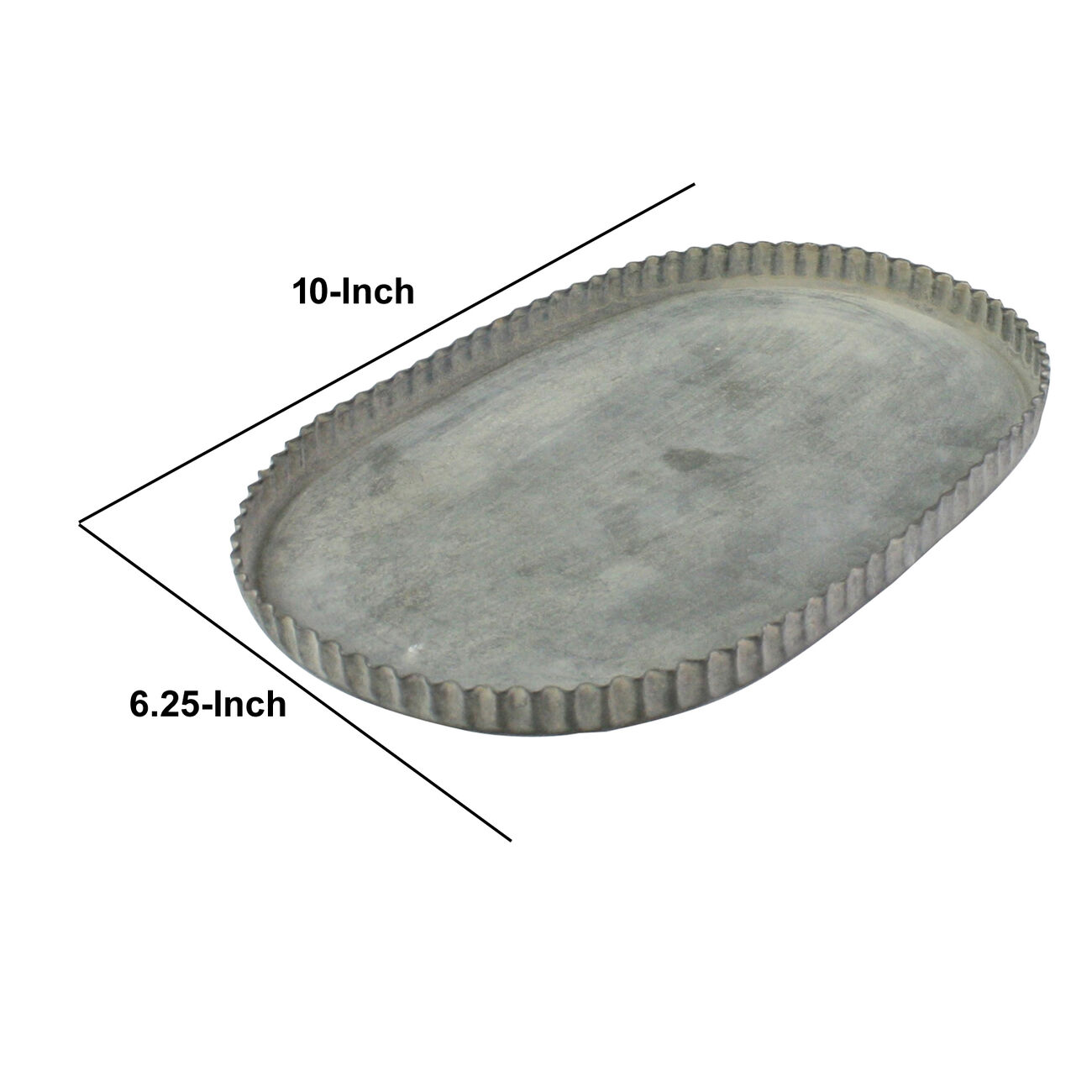 Metal Oval Tray with Raised Crimped Edges, Small, Gray