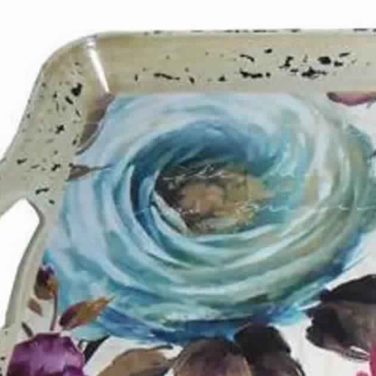 Distressed Metal Serving Tray with Elegant Rose Flower Artwork, Multicolor