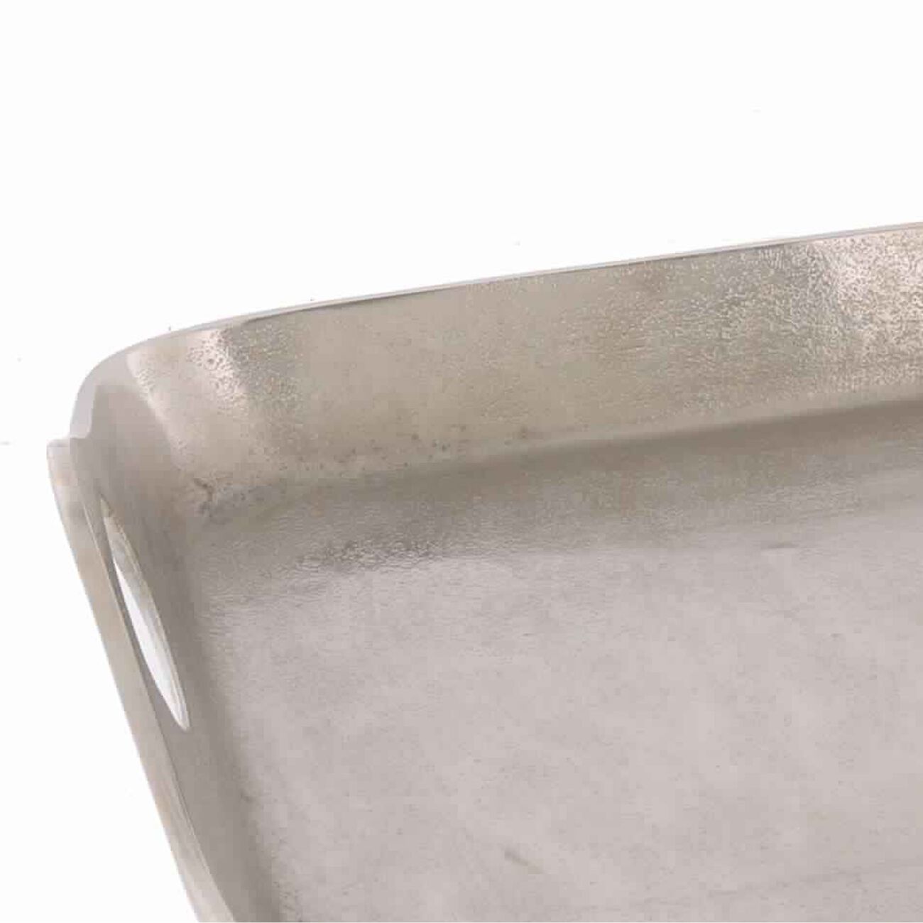 Traditional Metal Tray with Square Shaped Design and Cut-Out Handles, Silver