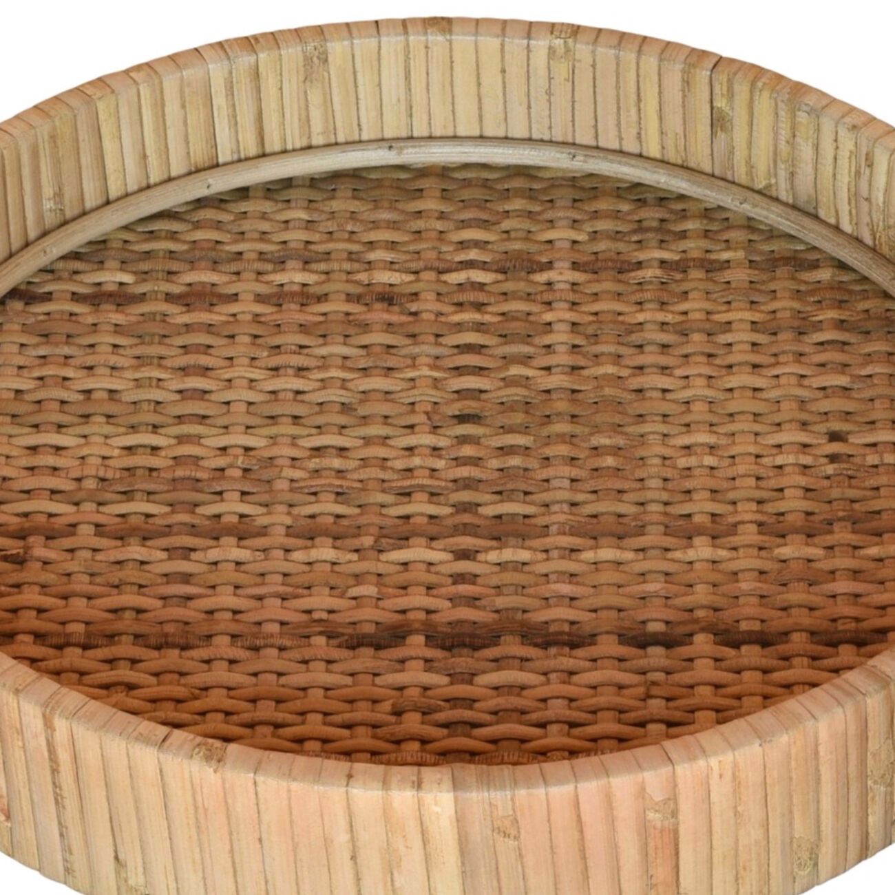 Woven Rattan Frame Round Tray, Small, Natural Brown