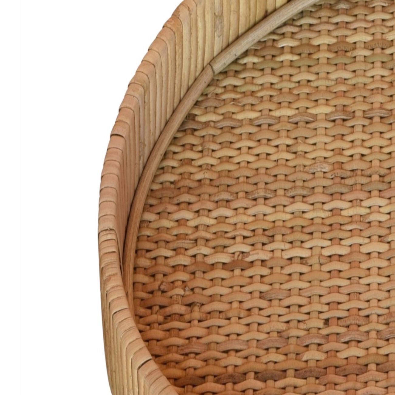 Woven Rattan Frame Round Tray, Medium, Natural Brown