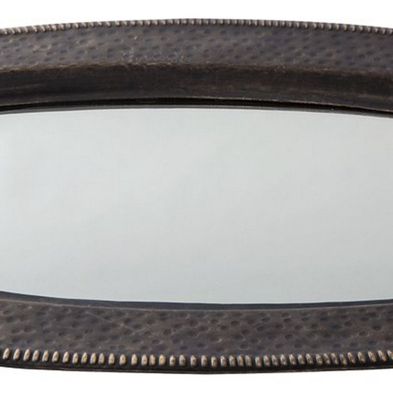 Oval Shape Tray with Mirror Trim and Braided Handle, Gray and Gold