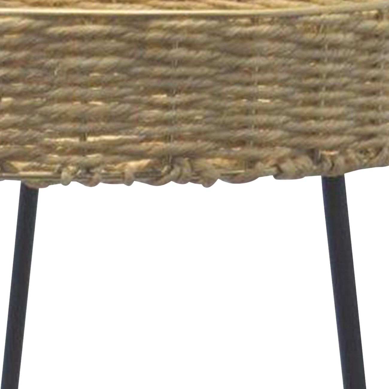 Round Tray Top Woven Rattan Coffee Table with Tubular Legs, Black and Brown
