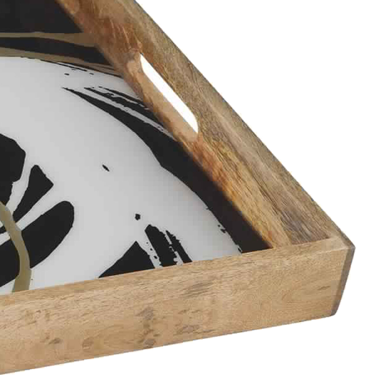 Rectangular Tray with  Wooden Frame and Enamel Top, Black and White