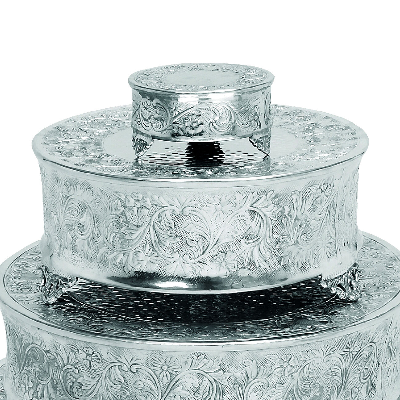 Intricately Designed Aluminum Cake Stand, Set Of Four, Silver