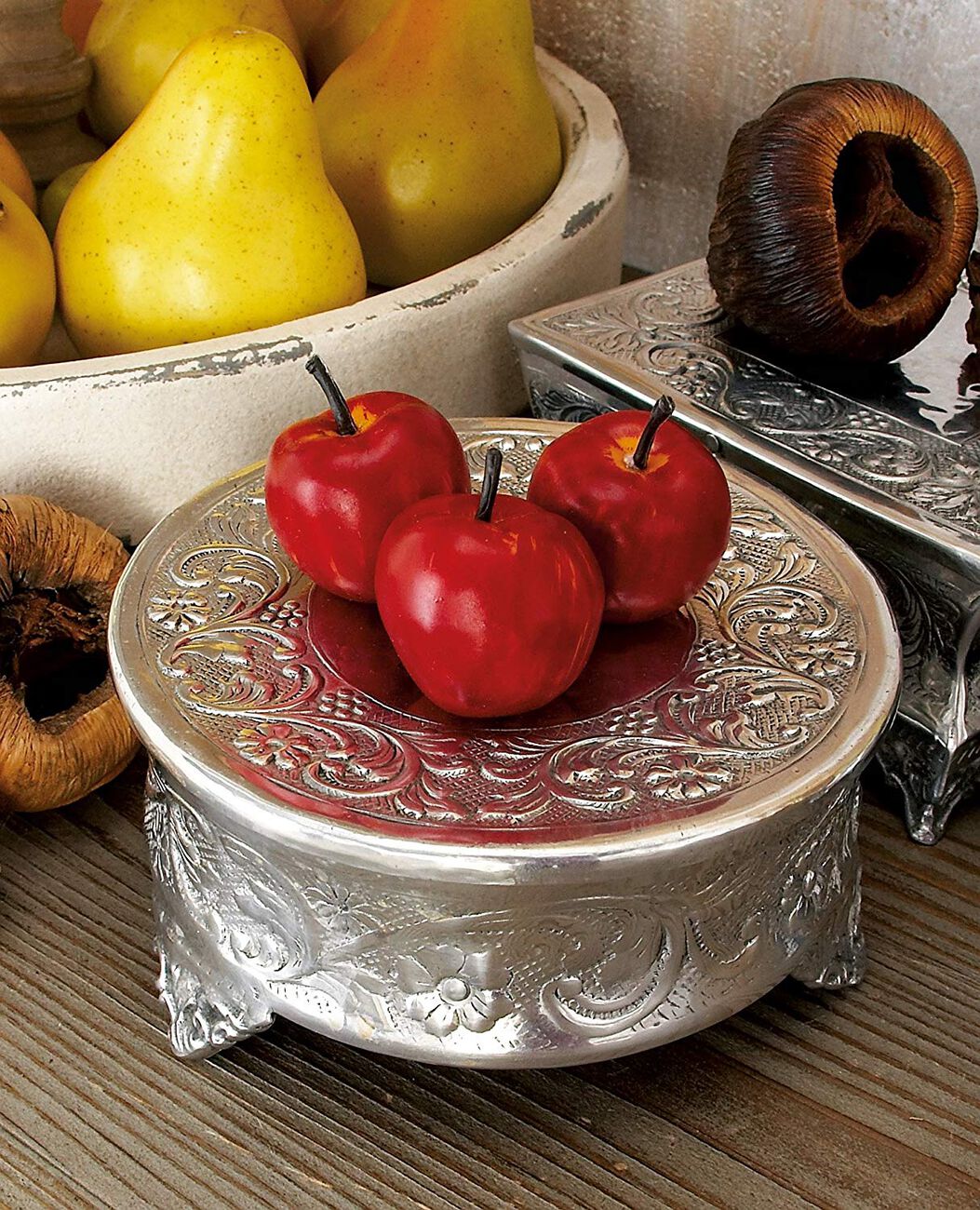 Intricately Designed Aluminum Cake Stand, Set Of Four, Silver