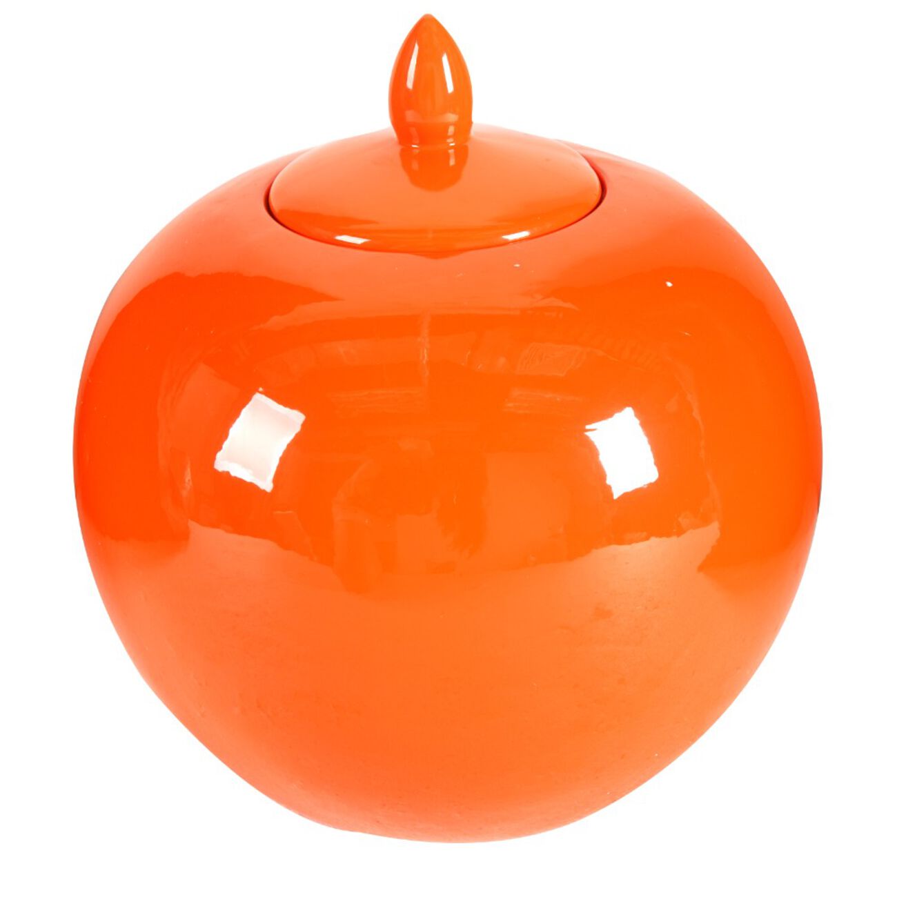Round Ceramic Lidded Bellied Jar, Orange